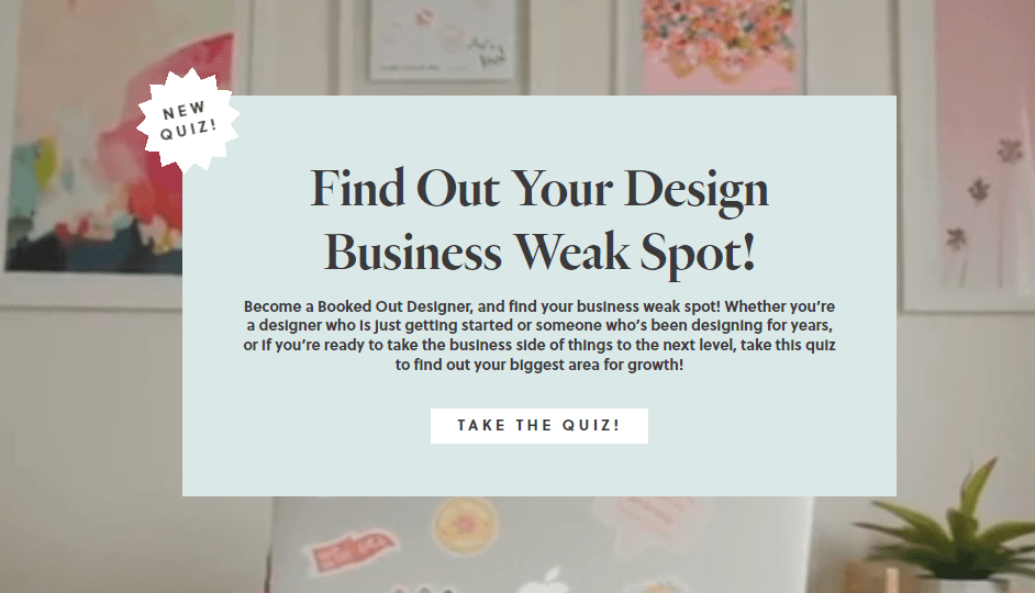 screenshot of booked out designer quiz on home page